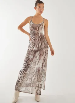 Animal Print Mesh Maxi Dress