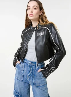 Badge Racer Cropped PU Jacket