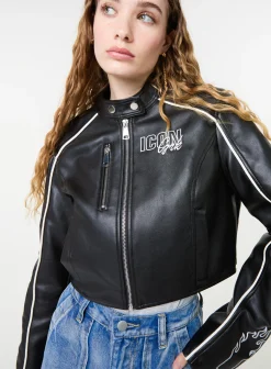 Badge Racer Cropped PU Jacket