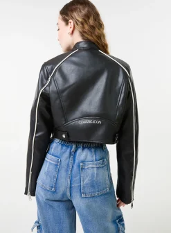 Badge Racer Cropped PU Jacket