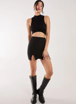 Bandage Double Split Mini Skirt