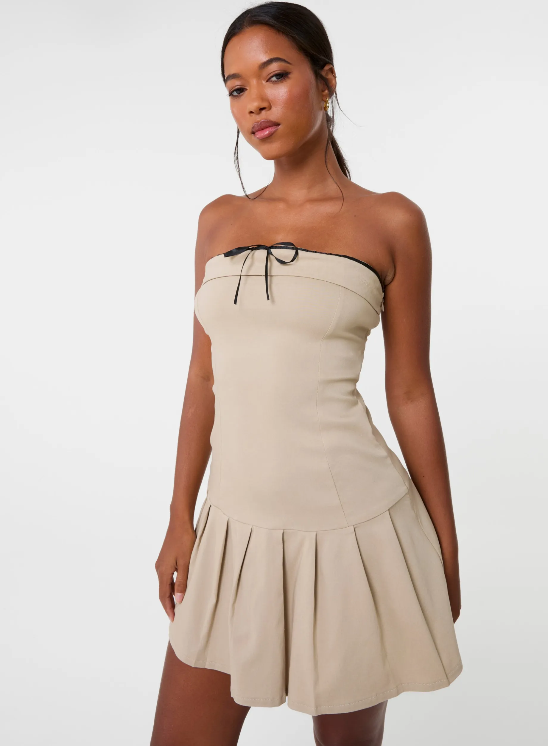 Bandeau Pleated Mini Dress