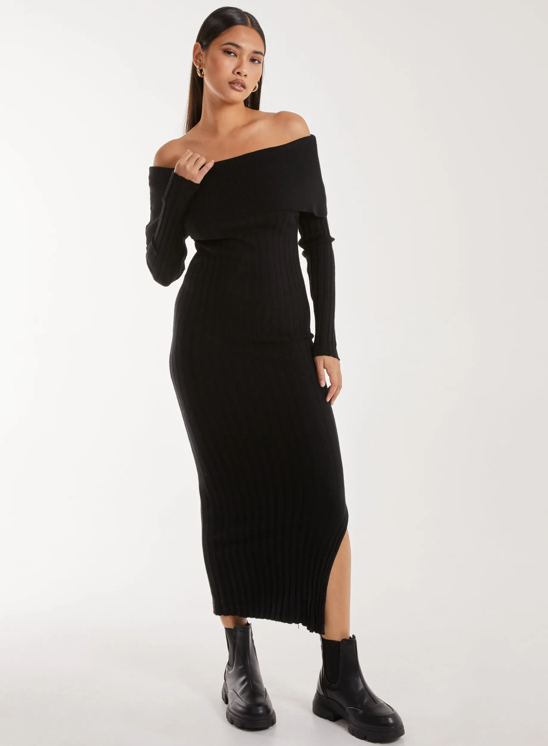Bardot Ribbed Knit Maxi Dress
