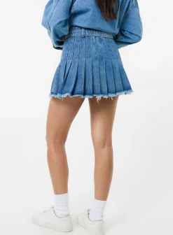 Belt Denim Pleated Mini Skirt