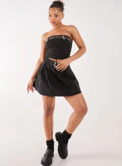 Belted Pleated Mini Skirt
