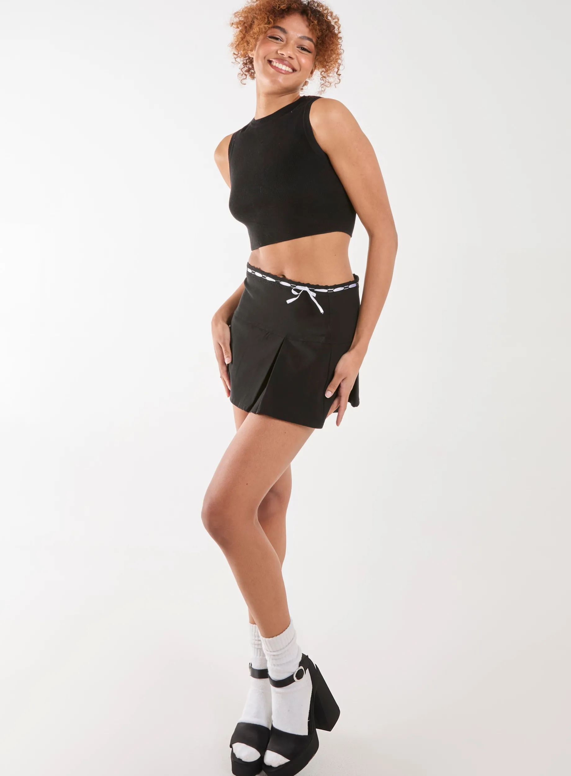 Bengaline Bow Detail Mini Skirt