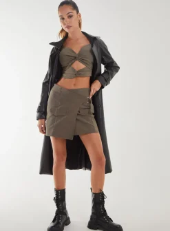Bengaline Wrap D-Ring Mini Skirt