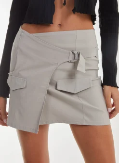 Bengaline Wrap D-Ring Mini Skirt