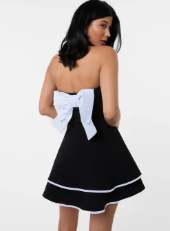 Bow Back Contrast Binding Bandeau Dress