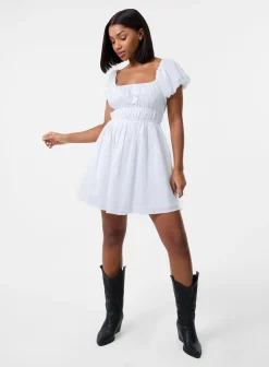 Broderie Puff Sleeve Mini Dress With Shorts