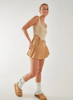 Button Front Pleated Skort