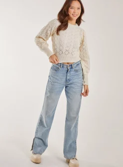 Cable Knit Long Puff Sleeve Jumper