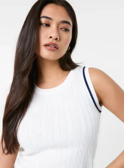 Cable Knit Vest With Contrast Piping