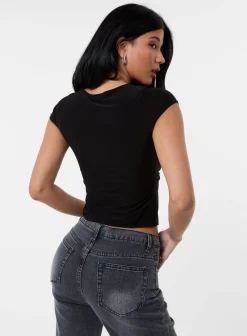 Cap Sleeve Keyhole Crop Top