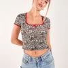 Cap Sleeve Leopard Print Top