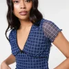 Check Cap Sleeve Crop Top