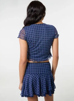 Check Cap Sleeve Crop Top
