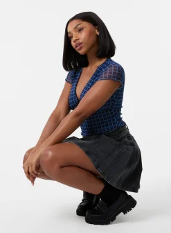 Check Cap Sleeve Crop Top