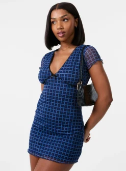 Check Cap Sleeve Mini Dress