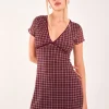 Check Cap Sleeve Mini Dress