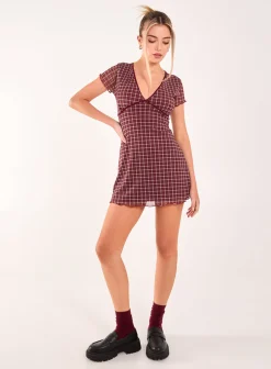 Check Cap Sleeve Mini Dress