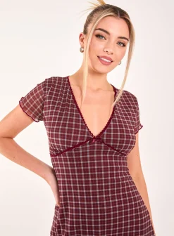 Check Cap Sleeve Mini Dress