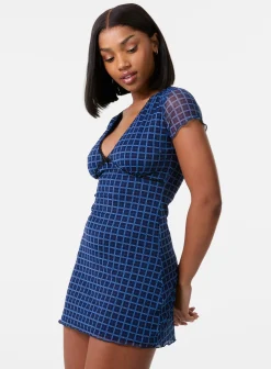 Check Cap Sleeve Mini Dress