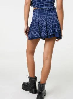Check Ruffle Mini Skirt