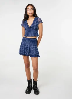 Check Ruffle Mini Skirt