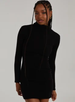 Chunky Brushed Rib Roll Neck Dress