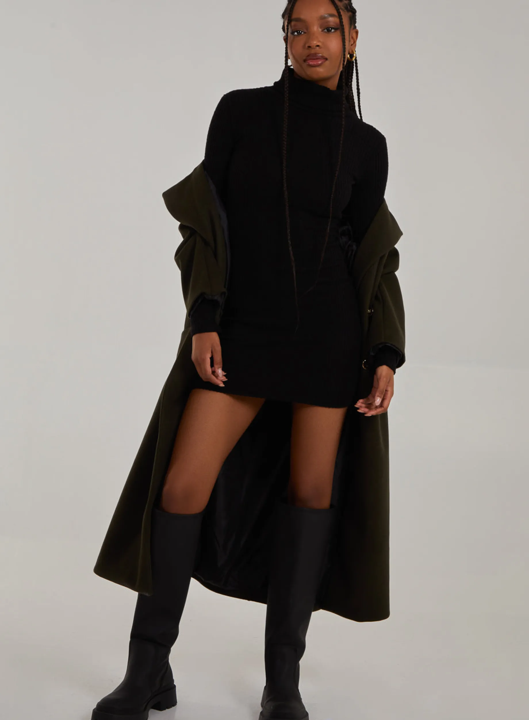 Chunky Brushed Rib Roll Neck Dress