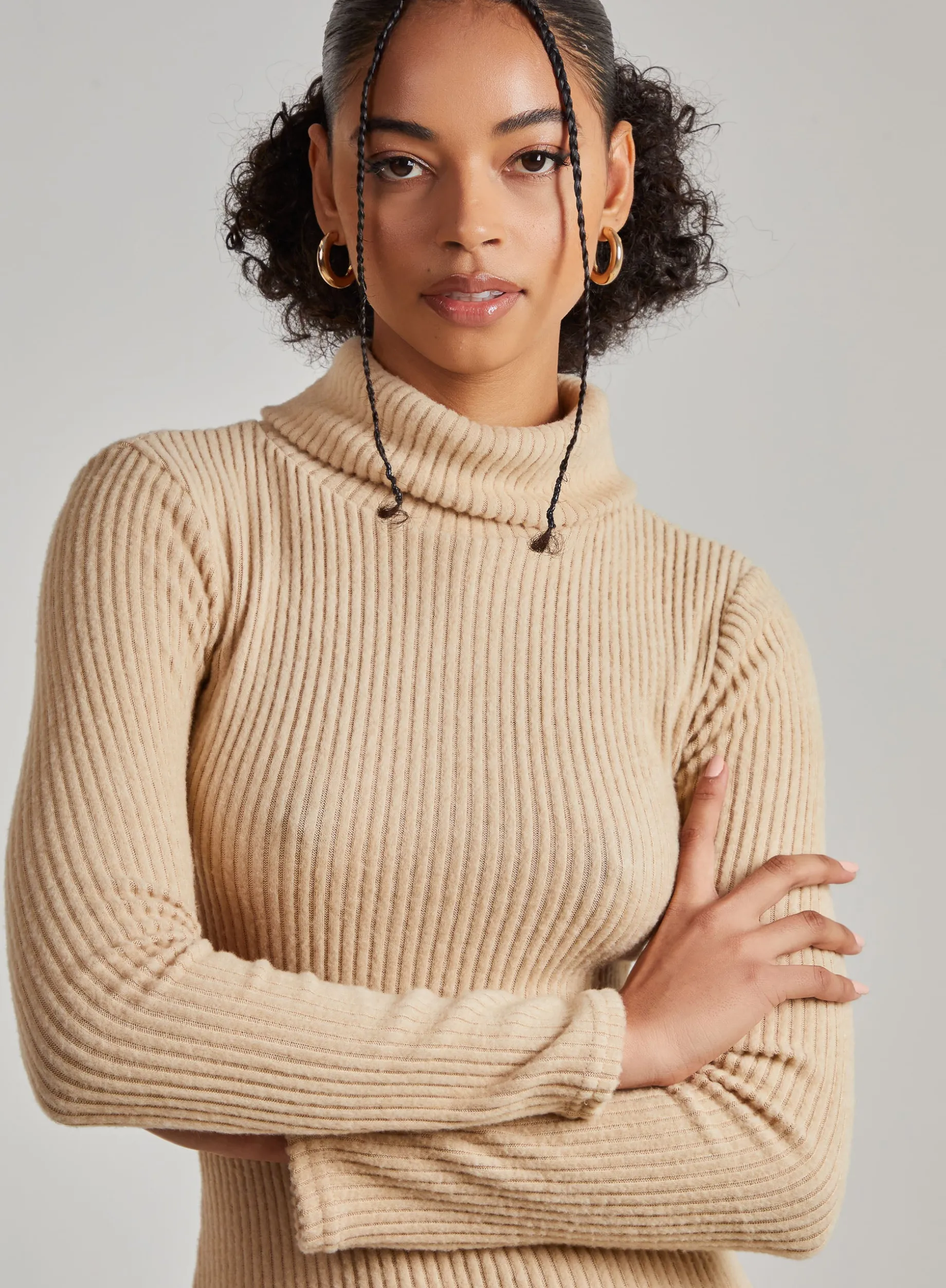 Chunky Brushed Rib Roll Neck Dress