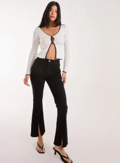 Contrast Double Button Cardi Top