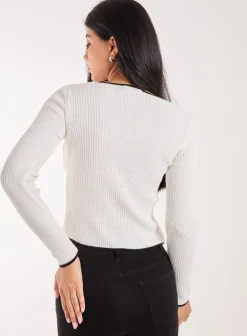 Contrast Double Button Cardi Top