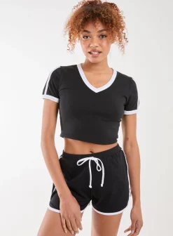 Contrast Piping Cropped T-Shirt