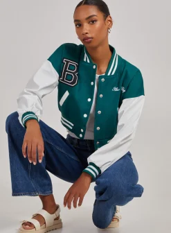 Contrast Sleeve Baseball Jacket