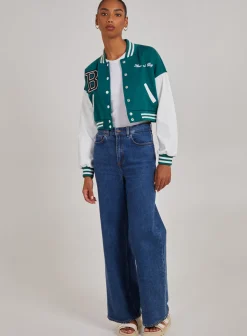 Contrast Sleeve Baseball Jacket