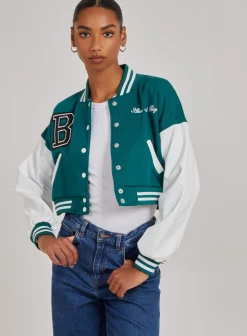 Contrast Sleeve Baseball Jacket