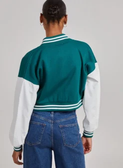 Contrast Sleeve Baseball Jacket