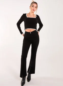 Contrast Stitch Long Sleeve Knit Top