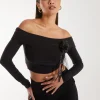 Corsage Detail Bardot Long Sleeve Top