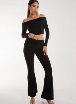 Corsage Detail Bardot Long Sleeve Top