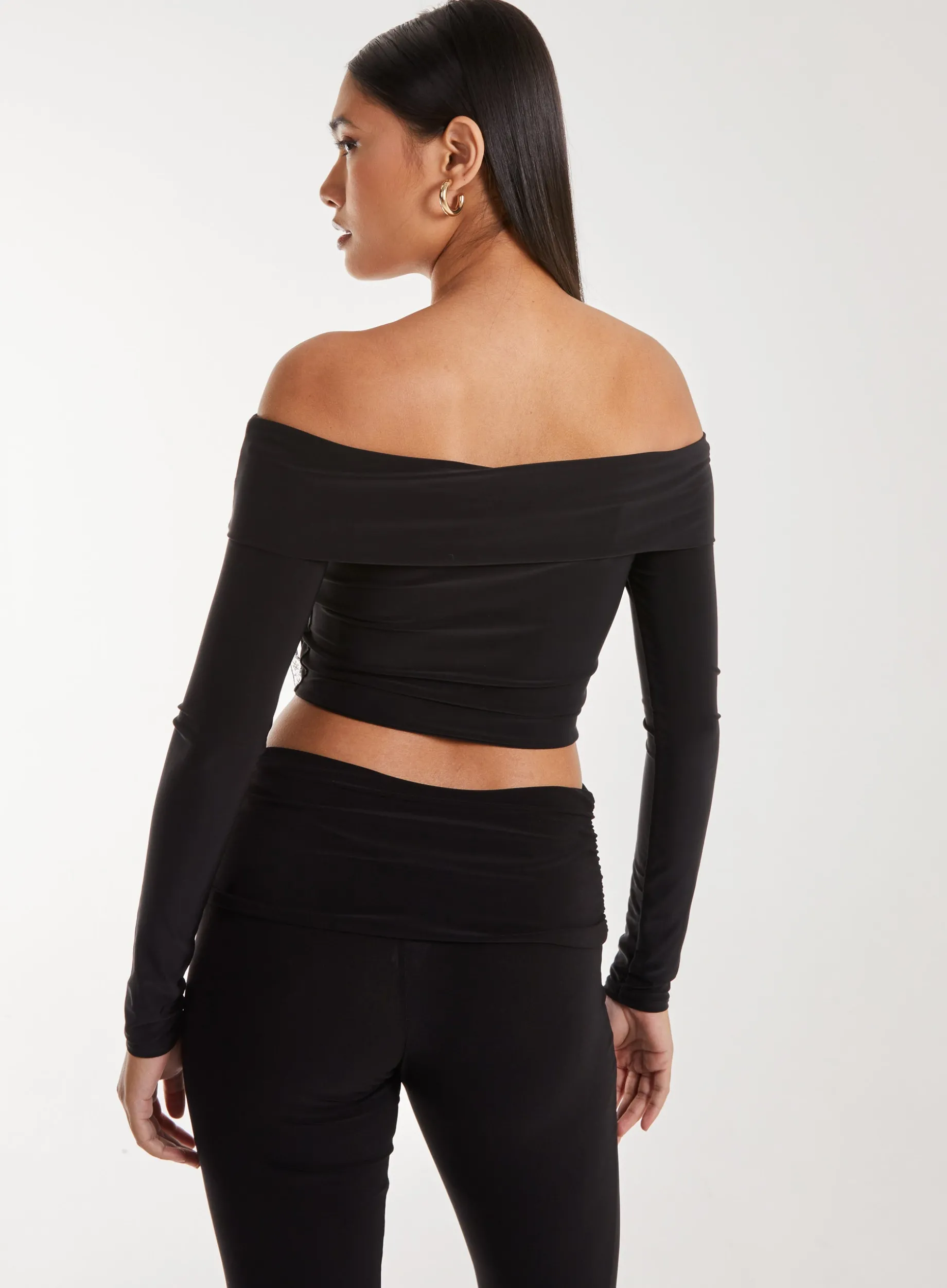 Corsage Detail Bardot Long Sleeve Top
