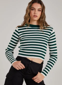 Cropped Striped Knit Jumper