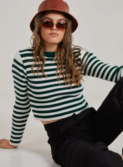 Cropped Striped Knit Jumper