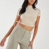Cut Out Tide Side High Neck Crop Top