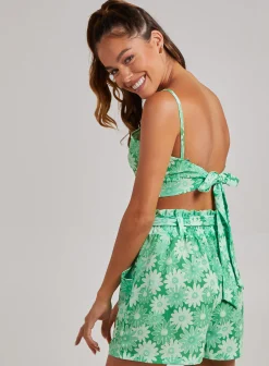Daisy Print Tie Back Crop Top