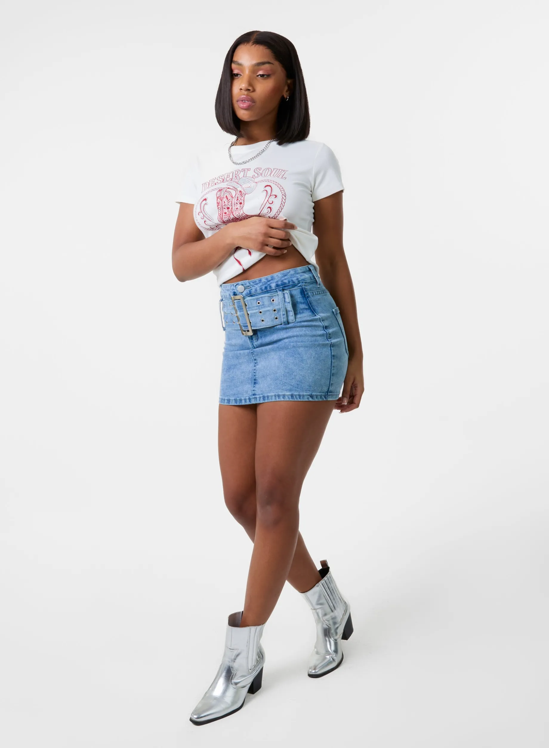 Denim Belted Mini Skirt