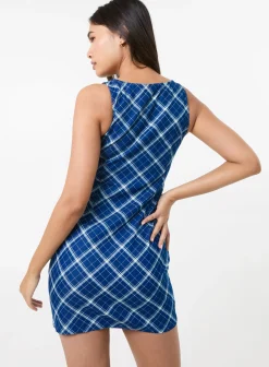 Denim Check Print Mini Dress