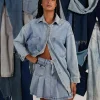 Denim Pleated Mini Skirt